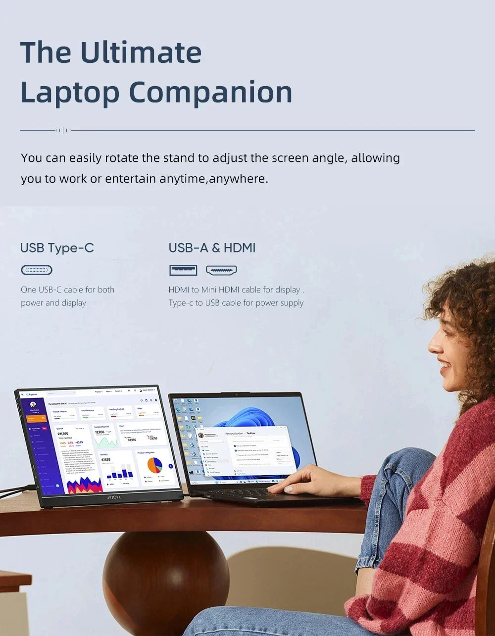 ARZOPA 16inch 2K Portable Monitor 16:10 IPS Screen with type-c mini hdmi Second Display for MAC/Laptop/PC/Xbox/PS4/5/Switch,Z1RC - Evallys.com
