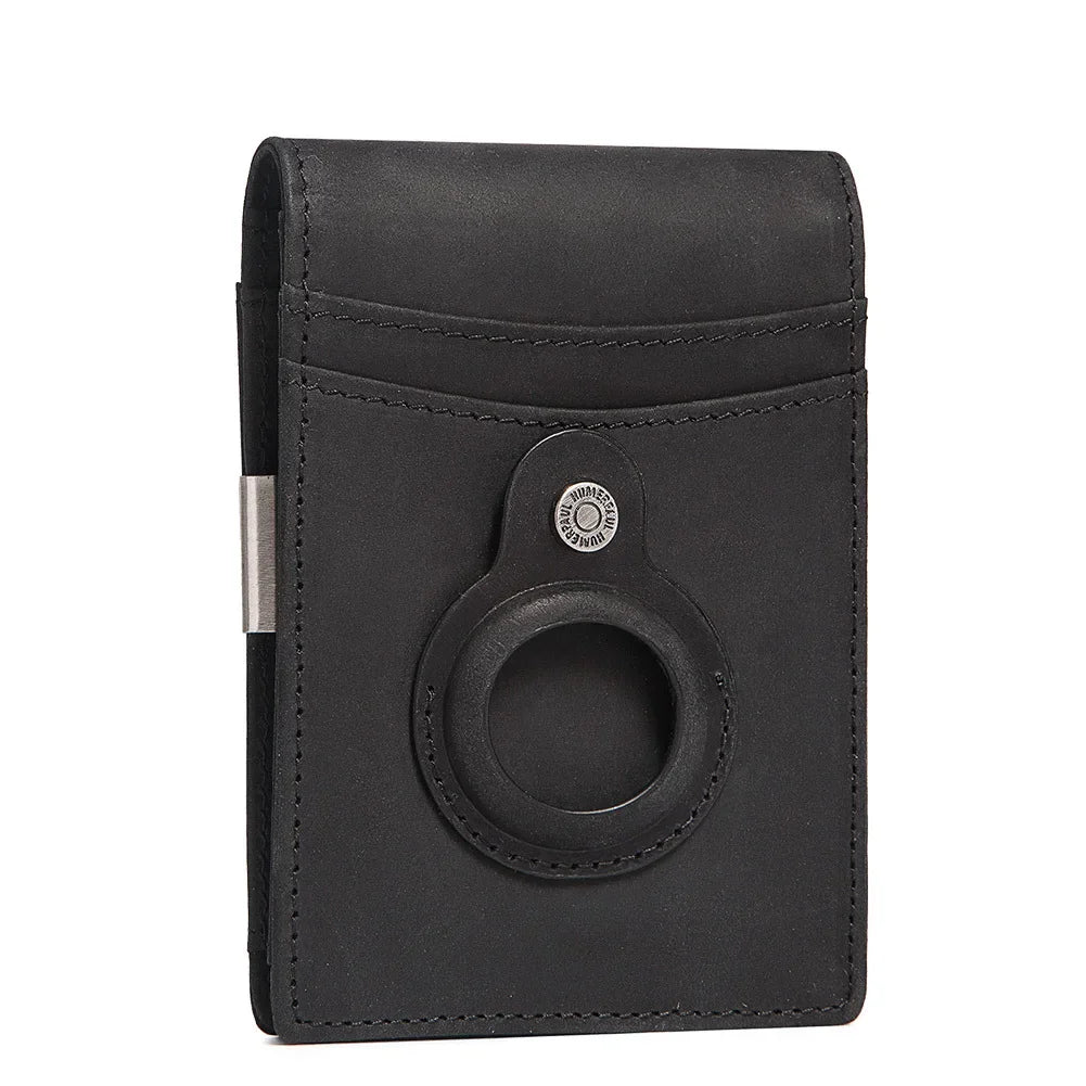 RFID Cowhide Leather Small Wallets AirTag high quality Man's Card Holders Short Wallets Money Clips Women - Evallys.com