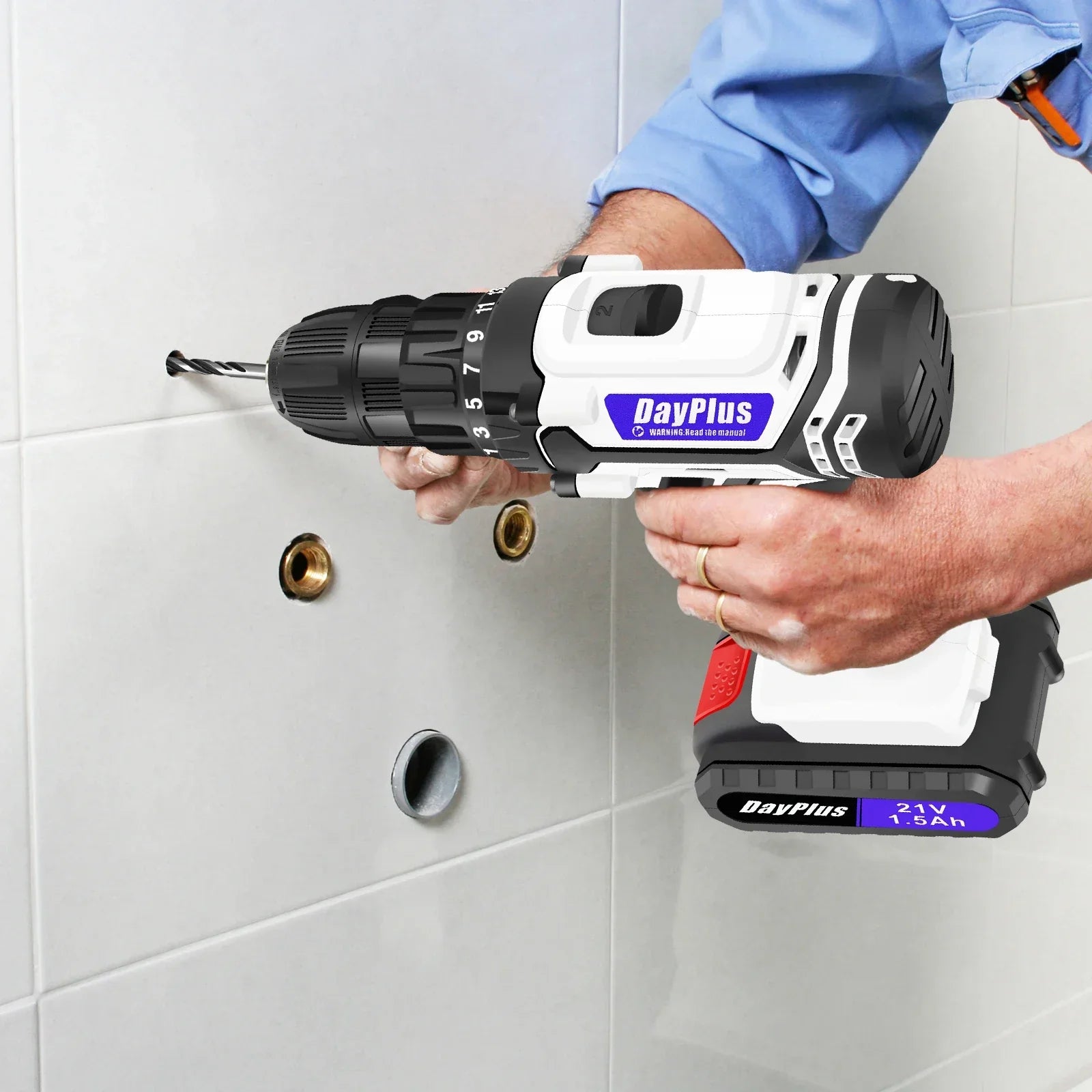 21V Portable Cordless Power Drill Set Impact Screw Driver with 1500mAh Li-Ion Rechargeable Battery 25+1 Torque Setting 45N.m - Evallys.com