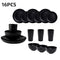 4/16Pcs Black Plastic Cutlery Set Reusable Plates Bowl Cups 4 Sets for Kitchen Outdoor Camping Party Dinnerware Dishes Set