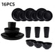 4/16Pcs Black Plastic Cutlery Set Reusable Plates Bowl Cups 4 Sets for Kitchen Outdoor Camping Party Dinnerware Dishes Set