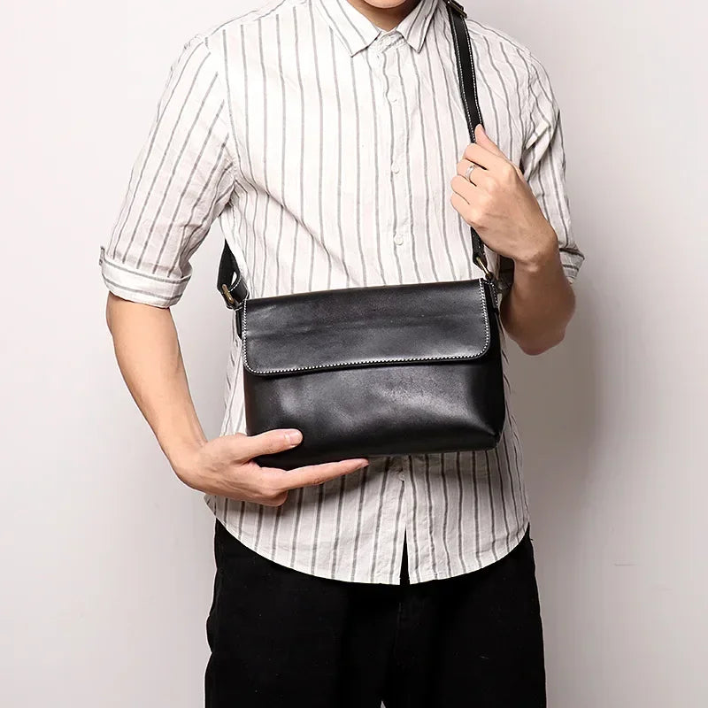 Crazy Horse Leather Men's Shoulder Bag Genuine Leather Small Bag Crossbody Cowhide Bag for Man High Quality Men Satchel Bags - Evallys.com