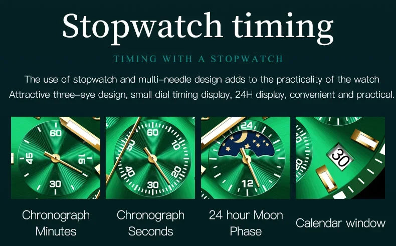 OLEVS Men's Watches Top Brand Luxury Watch for Men Original Waterproof Stainless Steel Chronograph Moon Phase Date Rota Dial - Evallys.com