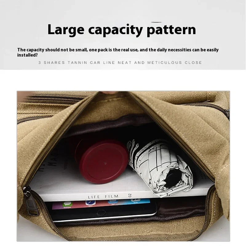 Men's Canvas Messenger Bag, Casual Travel Shoulder Bag, Outdoor Sports, Multi-Pocket Adjustable Shoulder Strap - Evallys.com