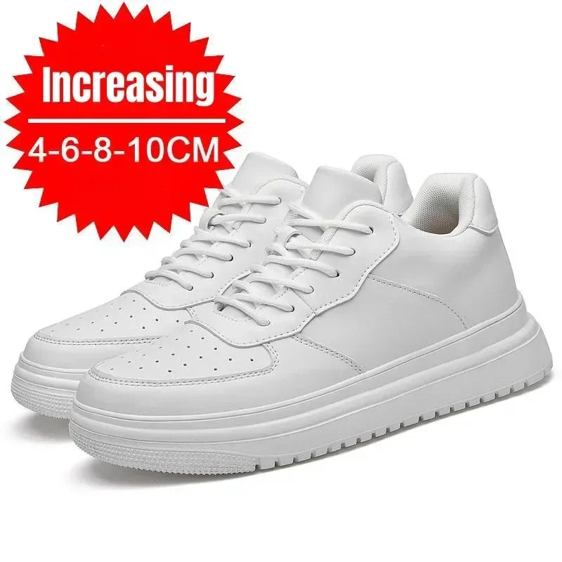 PDEP Men’s Elevator Sneakers – 10cm Height Increasing White Leather Shoes - Evallys.com