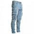 Men Street Elastic Denim Jeans Wash Solid Color Multi Pockets Cargo Pants Casual Slim Fit Daily Wear Joggers Mid Waist Trousers - Evallys.com