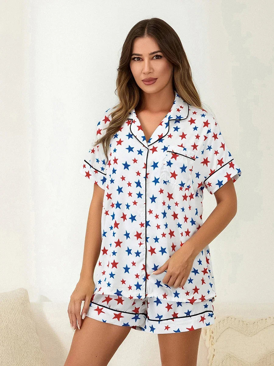 Women’s 4th of July Pajama Set – Stars & Stripes Summer Loungewear - Evallys.com