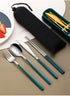Portable Cutlery Set for Camping & Travel 4pcs Stainless Steel Knife, Fork, Spoon Kit with Storage Box