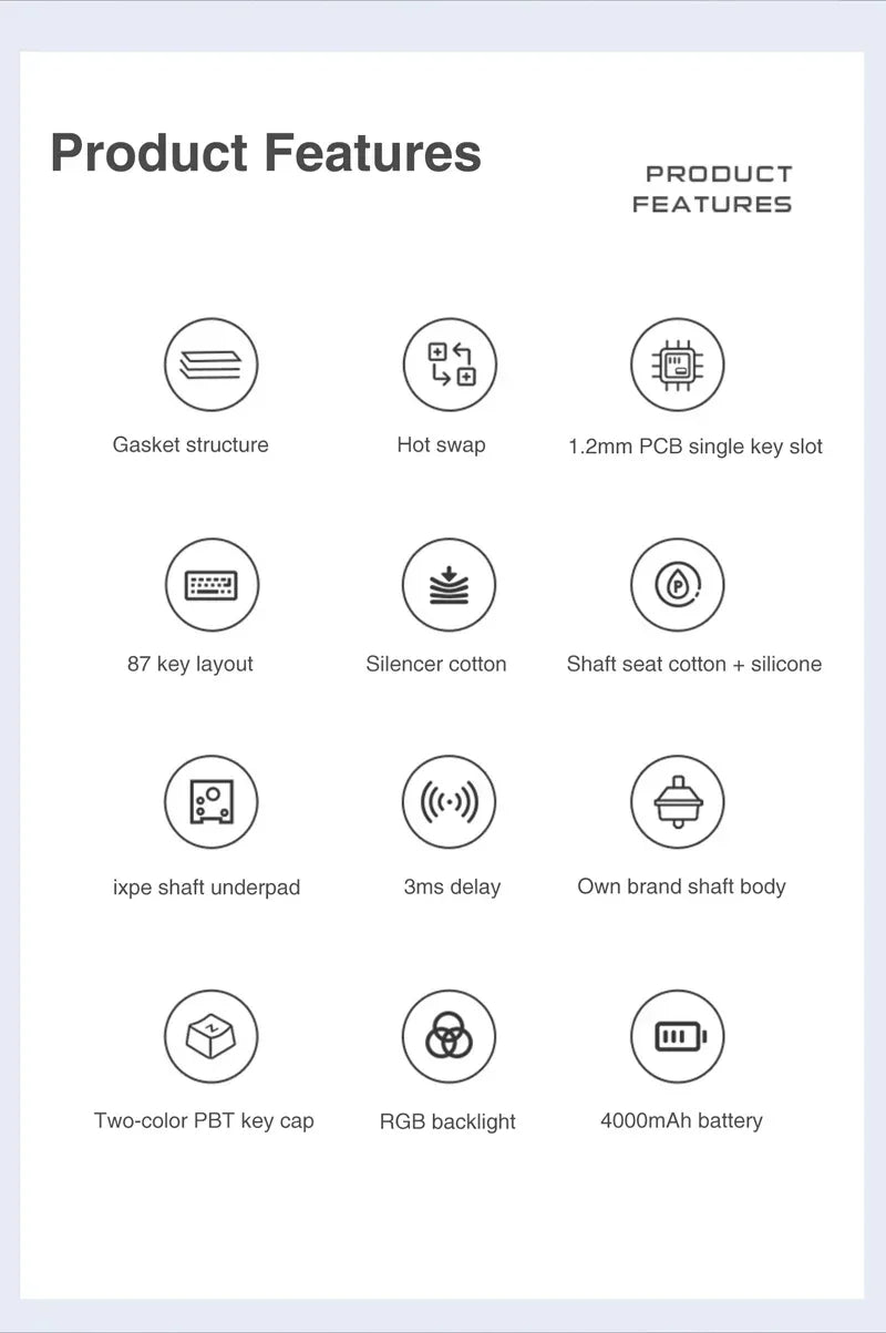 AULA F87 Pro Mechanical Keyboard 3 Mode 2.4G/USB/Bluetooth Tri Mode Wireless Gaming Keyboard 87 Key Hotswap RGB Gasket Keyboard - Evallys.com