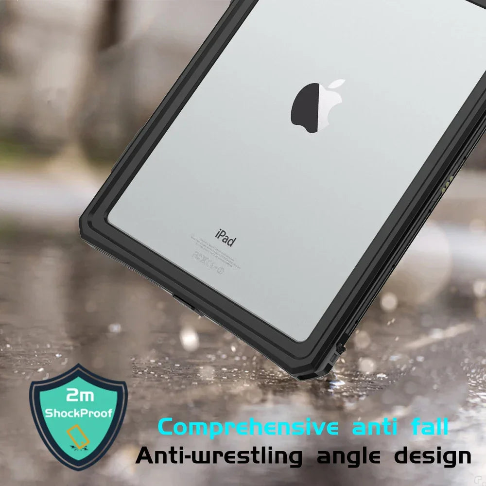 IP68 Waterproof Case Cover for Apple iPad 7 8 9 10.2" with Screen Protector Pencil Holder Water Resistant Kickstand Case w/Strap - Evallys.com
