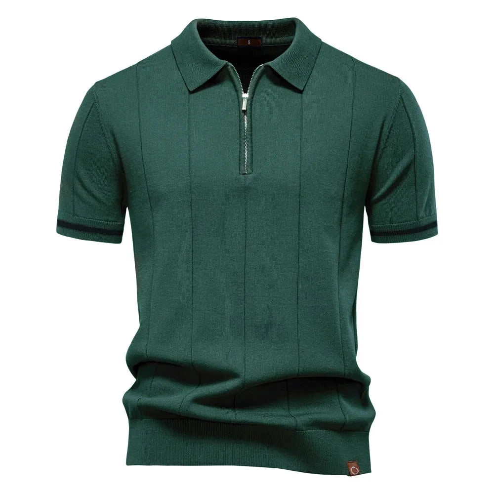 AIOPESON Men's Solid Color Sport Zipper Polo Shirt Athletic Social Polo Shirts for Men Office Slim Fit Polo - Evallys.com