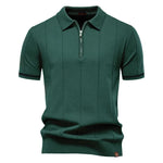 AIOPESON Men's Solid Color Sport Zipper Polo Shirt Athletic Social Polo Shirts for Men Office Slim Fit Polo - Evallys.com