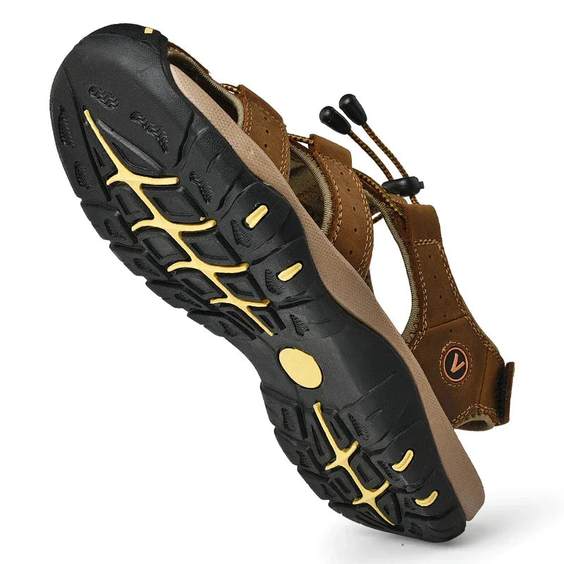 Men’s Genuine Leather Summer Sandals – Casual Outdoor Beach Shoes - Evallys.com
