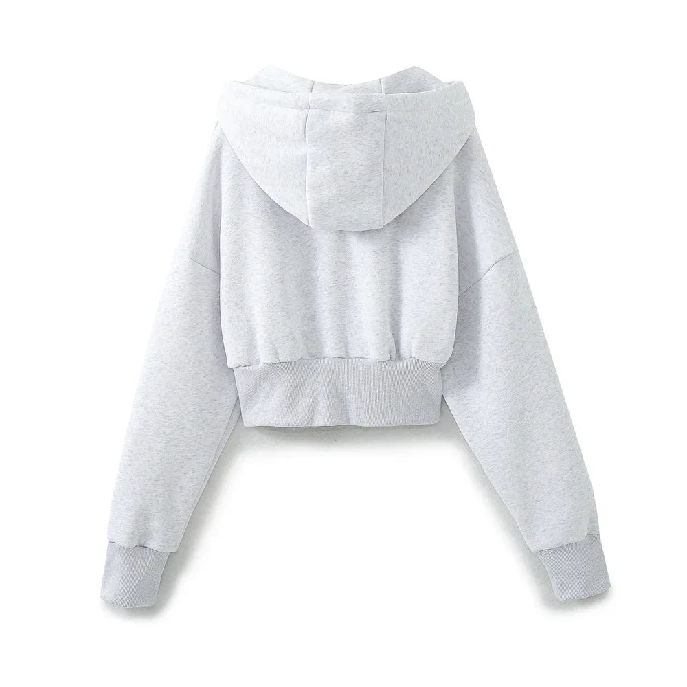 TRAF 2024 Spring Female Casual Hoodies Zipper Coats+Elastic Waist Baggy Pants 2 Pieces Set Elegant Loose Solid Pink Grey Pants - Evallys.com