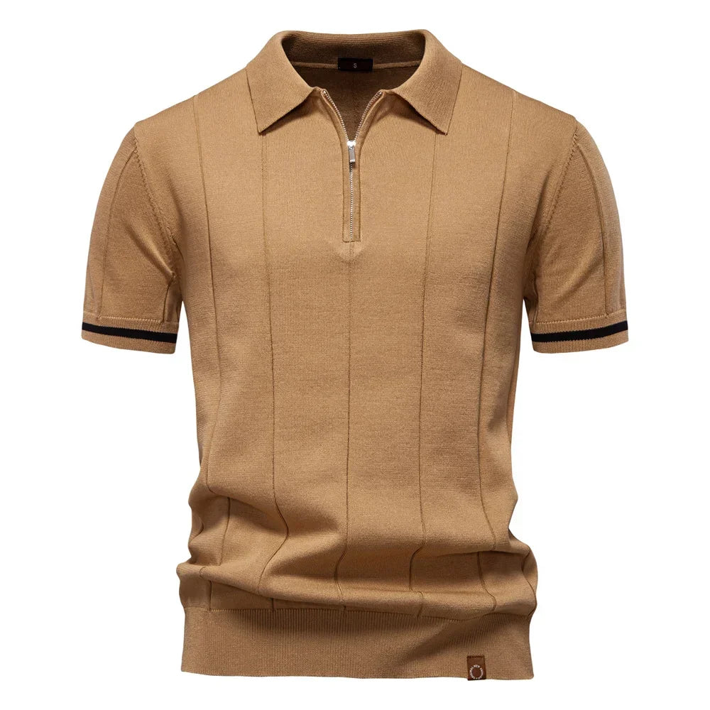 AIOPESON Men's Solid Color Sport Zipper Polo Shirt Athletic Social Polo Shirts for Men Office Slim Fit Polo - Evallys.com