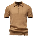 AIOPESON Men's Solid Color Sport Zipper Polo Shirt Athletic Social Polo Shirts for Men Office Slim Fit Polo - Evallys.com