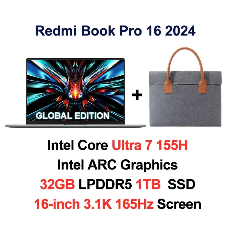 Xiaomi laptop 2024 RedmiBook Pro 16 Core Ultra 5-125H/Ultra 7-155H ARC Graphics 32GB DDR5 1TB SSD 16-inch 3.1K 165hz Screen Pc - Evallys.com