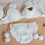 Japanese Girls Winter Soft Ropa Interior Cute Lingerie for Women Cartoon Bear Students Plush Sexy Bras Wireless Thin Bra Set - Evallys.com