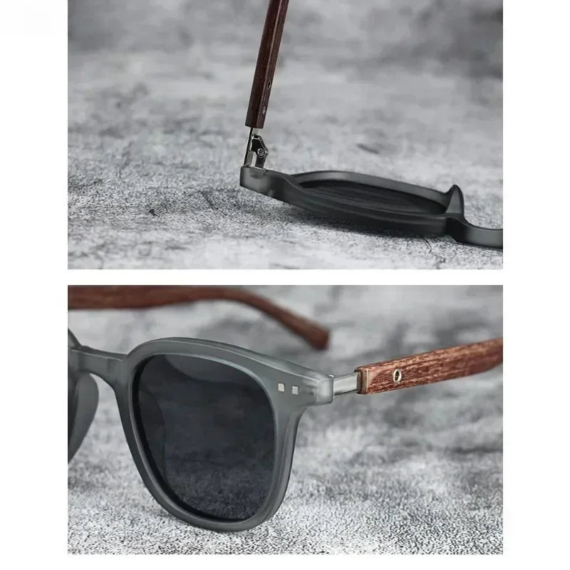 Sunglasses for Men Women's Trendy Retro Wood Grain Polarized UV Protection Eyewear Cycling Outdoor Street Photography - Evallys.com
