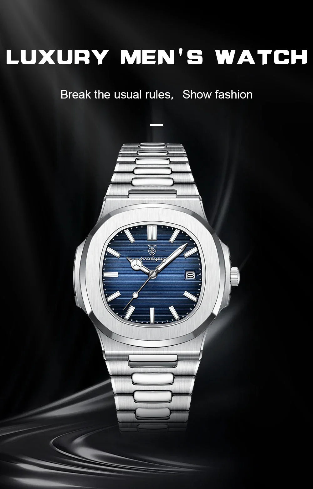 POEDAGAR Luxury Casual Watch Top Brand Fashion Square Dial Stainless Steel Calendar Luminous Waterproof Men Watch Male Clock+Box - Evallys.com
