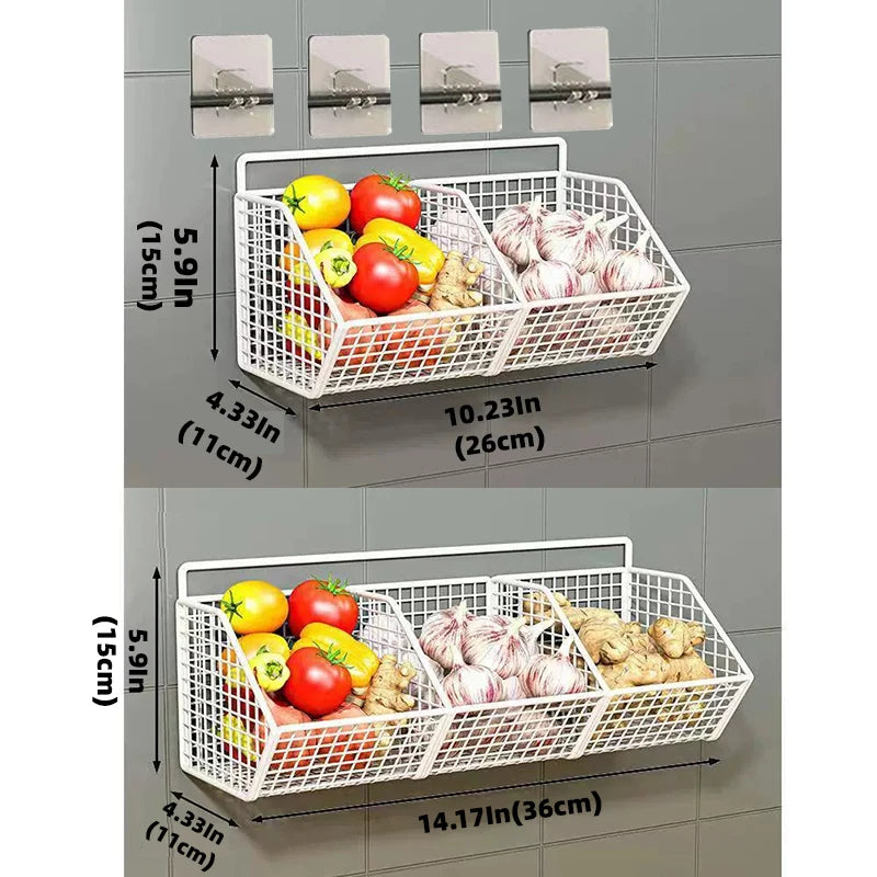 Kitchen Storage Shelf Wall Mounted Bathroom Organizer Basket No Drill Adhesive Mount Rack for Vegetable Fruit Drain Baskets