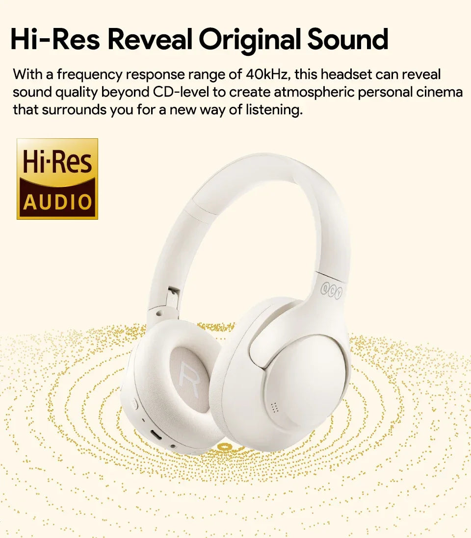 QCY H3 ANC Wireless Headphones Bluetooth 5.4 Hi-Res Audio Over Ear Headset 43dB Hybrid Active Noise Cancellation Earphones 60H - Evallys.com
