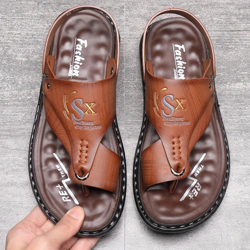 Men’s Summer Casual Leather Sandals – Designer Outdoor Leisure Shoes - Evallys.com