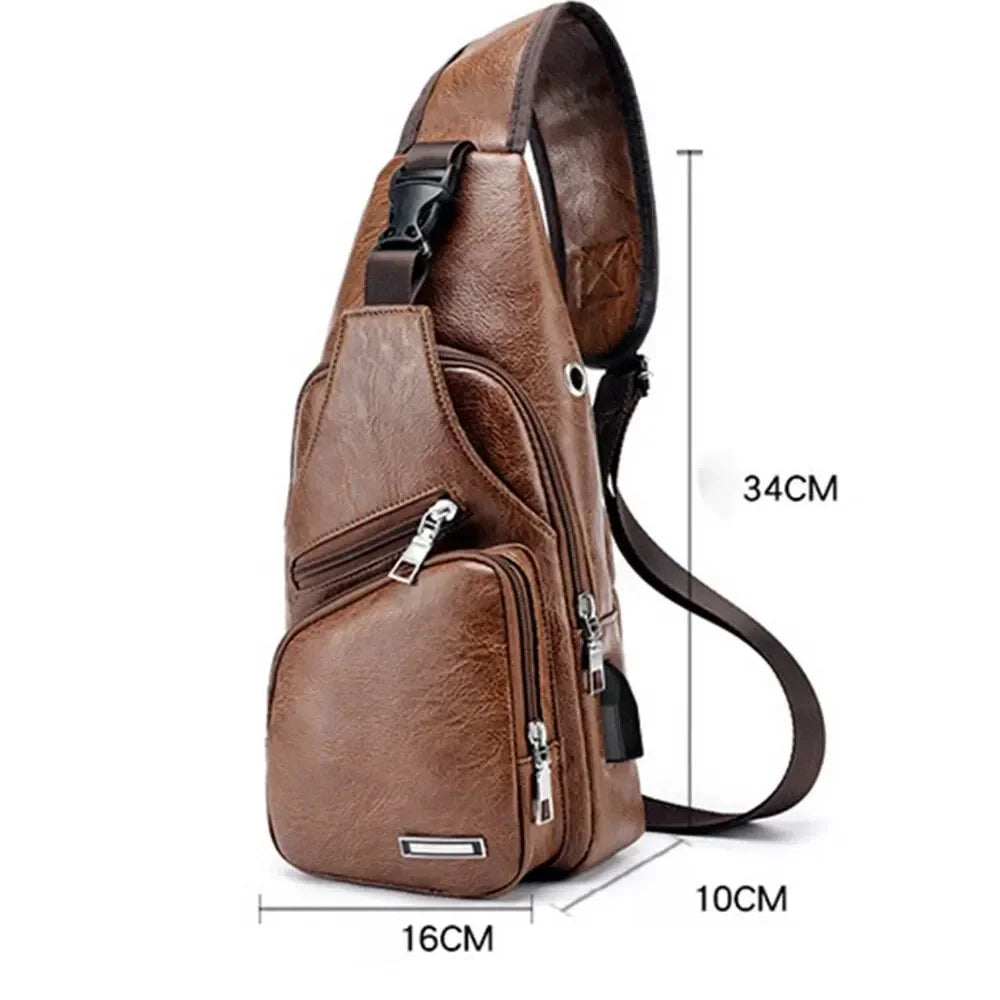 Men USB Charging Bag Men Chest Bag For Custom PU PVC Shoulder Bag Diagonal Package Messenger Travel Bag Cross Body Bags - Evallys.com