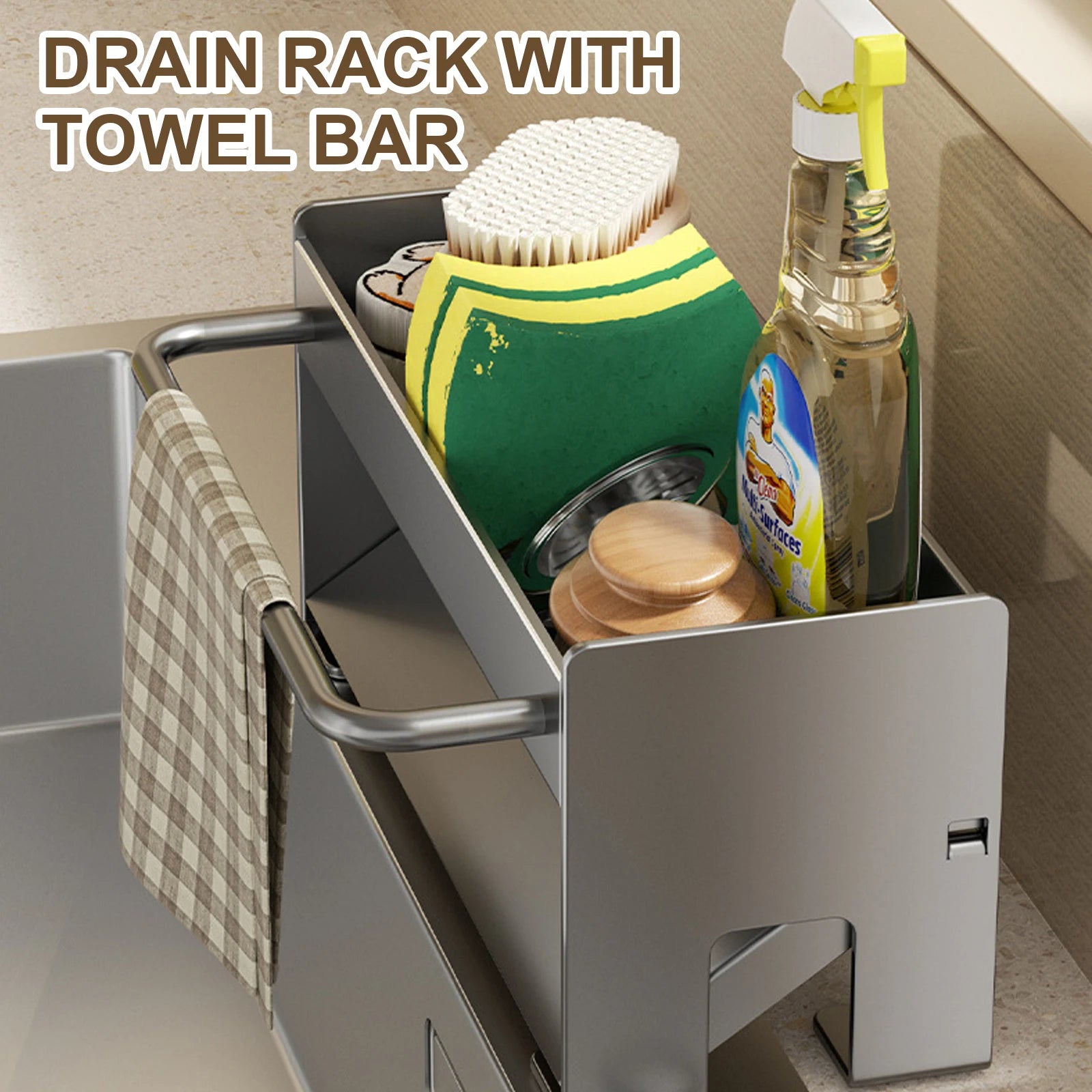 Kitchen Sponge Holder Stainless Steel Sink Drain Rack Soap Drainer Towel Rack Shelf Organizer bathroom Storage Accessories