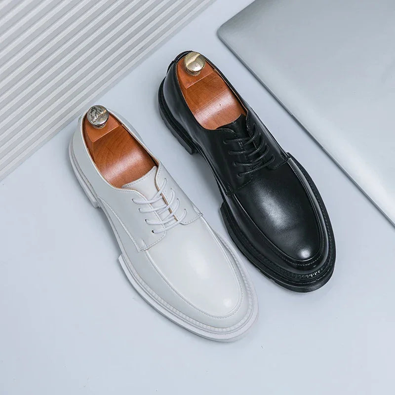 Mens Oxford White Leather Shoes Whole Luxury Formal Business Wedding Dress Shoes for men Thick bottom Casual Original Moccasins - Evallys.com