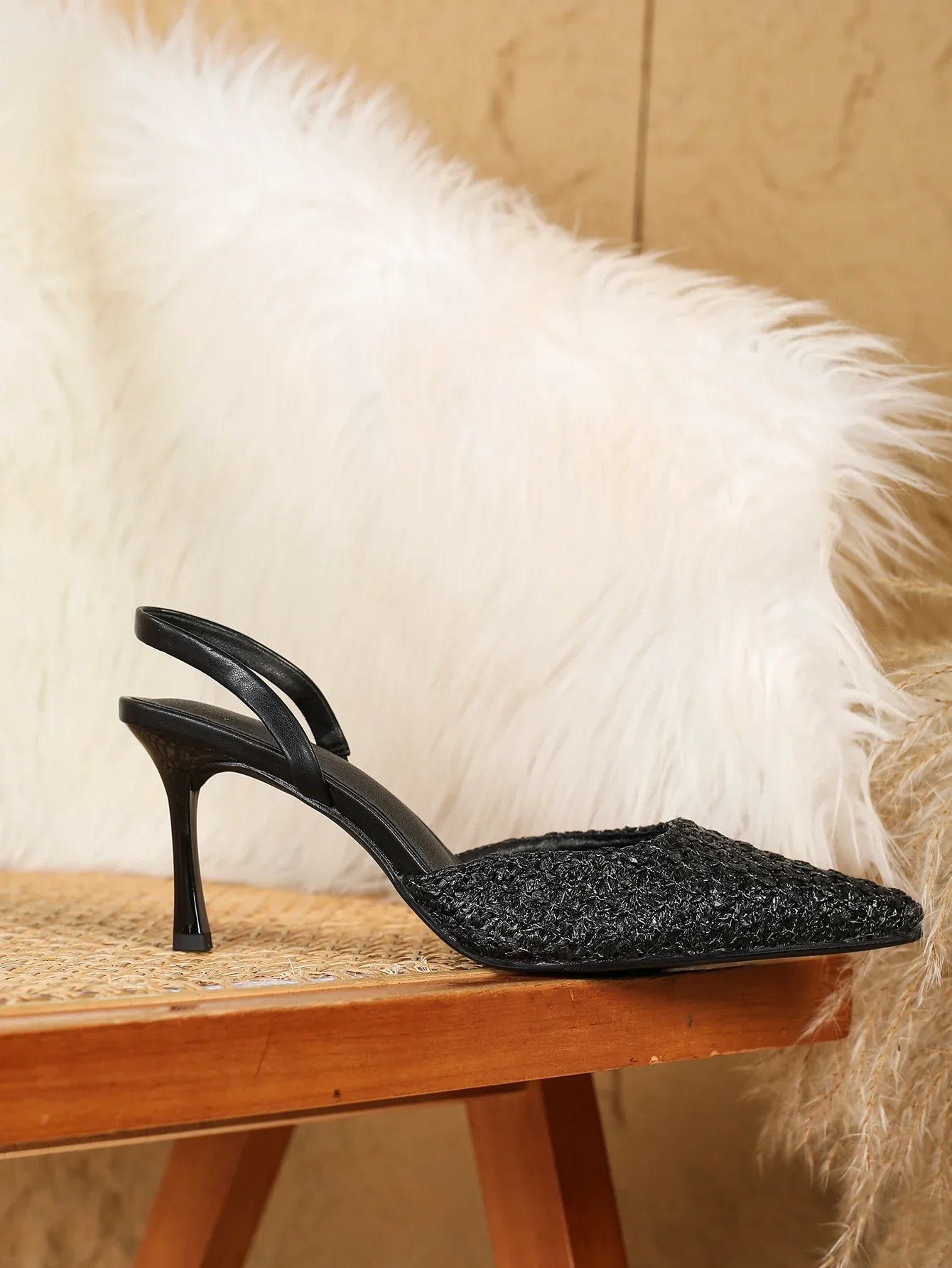 Women Pointed Toe Pumps Shoes 3.2inch High Heel Slip On Rhinestone Glitter Heels Comfy Heels for Party Working Dressy - Evallys.com