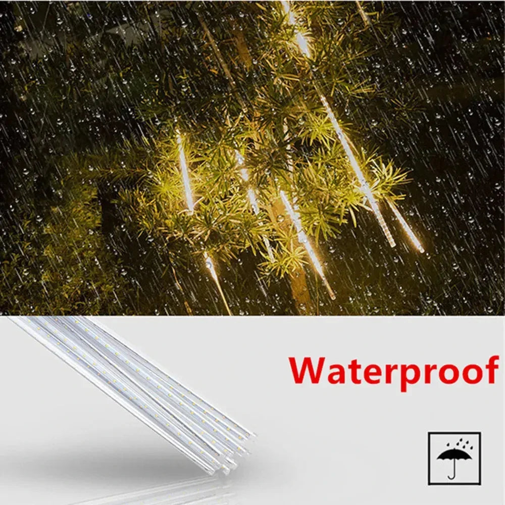 LED Meteor Shower Rain Lights Waterproof Falling Raindrop Fairy String Light Christmas Decoration Outdoor Holiday Party Patio - Evallys.com