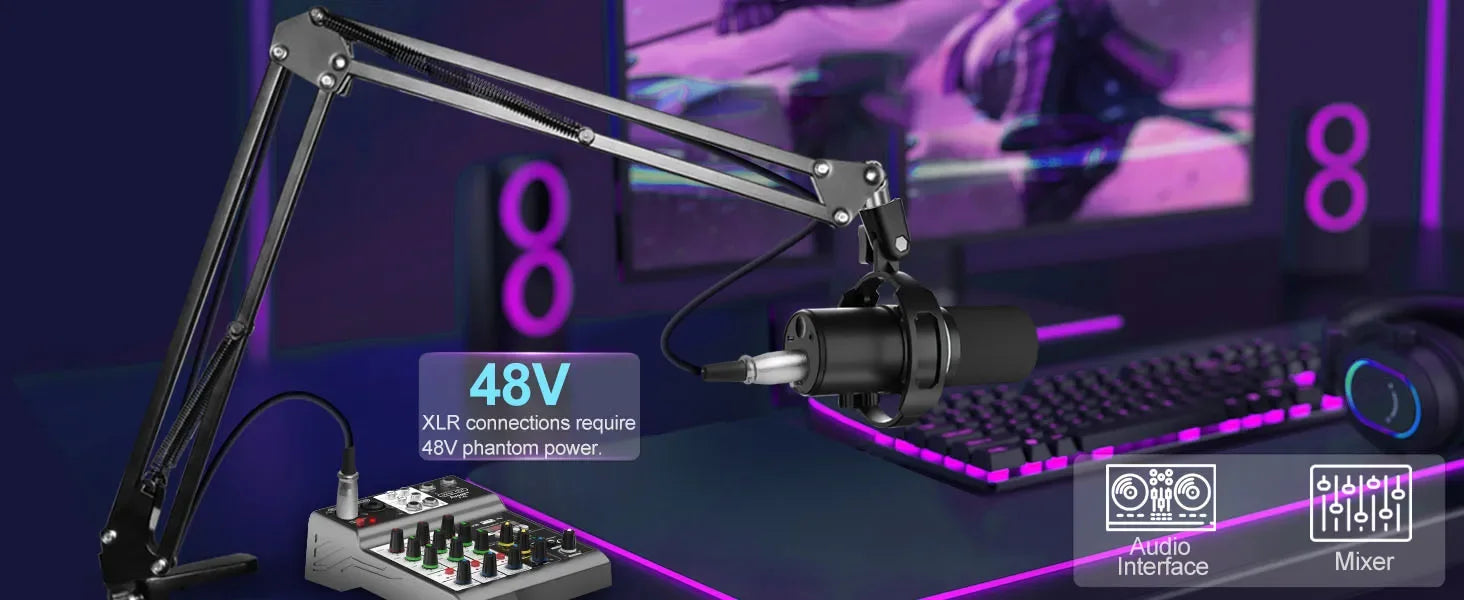 XLR/USB Dynamic Microphone Kit, PC Microphone for Streaming, Podcasting, Gaming, RGB, Mute and Noise Cancelling Function, Volume - Evallys.com