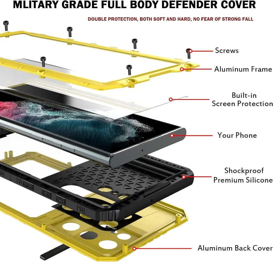 For Samsung S23 S22 Ultra S22 Plus IP68 Aluminum Metal Waterproof Phone Case Heavy Duty Screw Bumper Shockproof Cover Bracket - Evallys.com # #