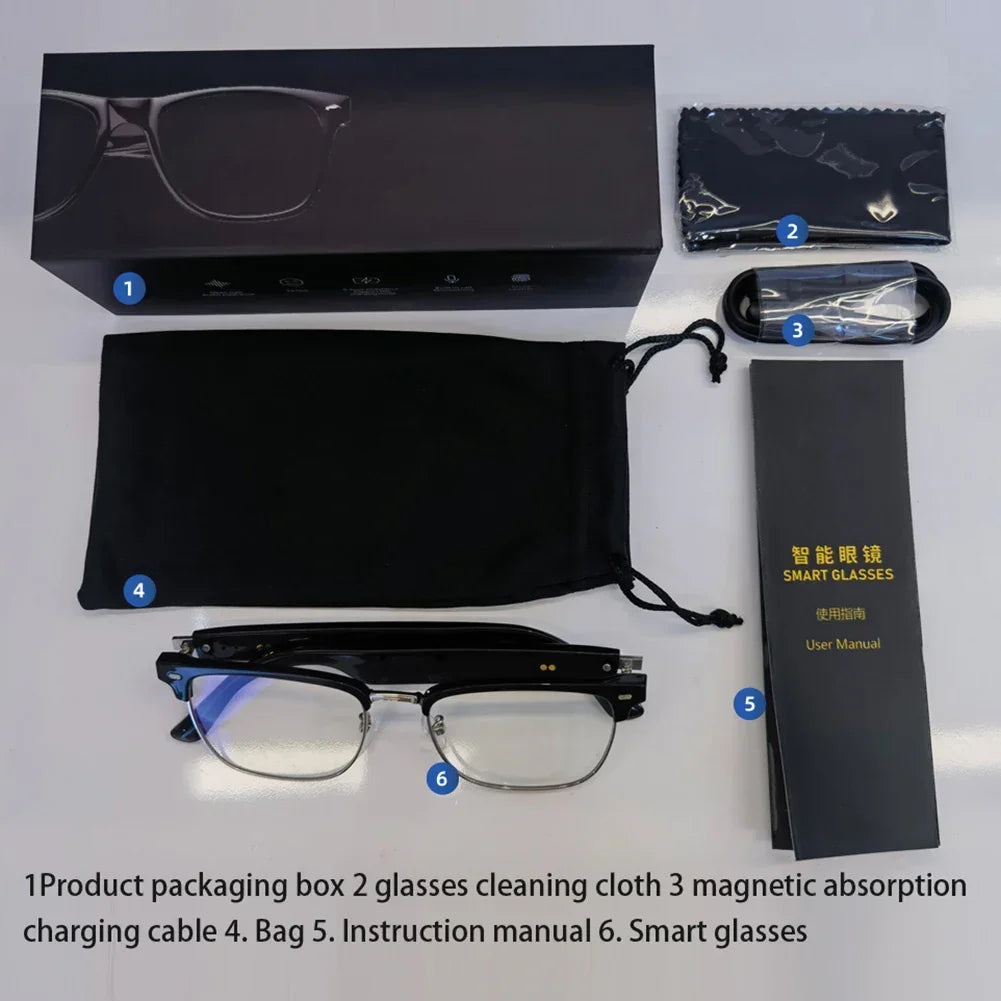 Smart Glasses Remote Shooting Outdoor Sport Glasses with Camera Open Ear Sound Mic & Speakers Wearable Eyeglass for Men & Woman - Evallys.com