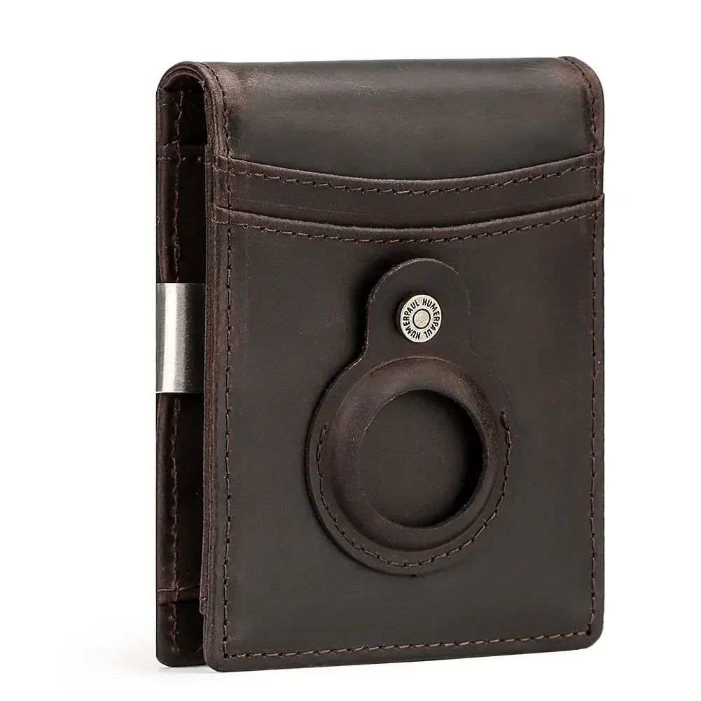 RFID Cowhide Leather Small Wallets AirTag high quality Man's Card Holders Short Wallets Money Clips Women - Evallys.com