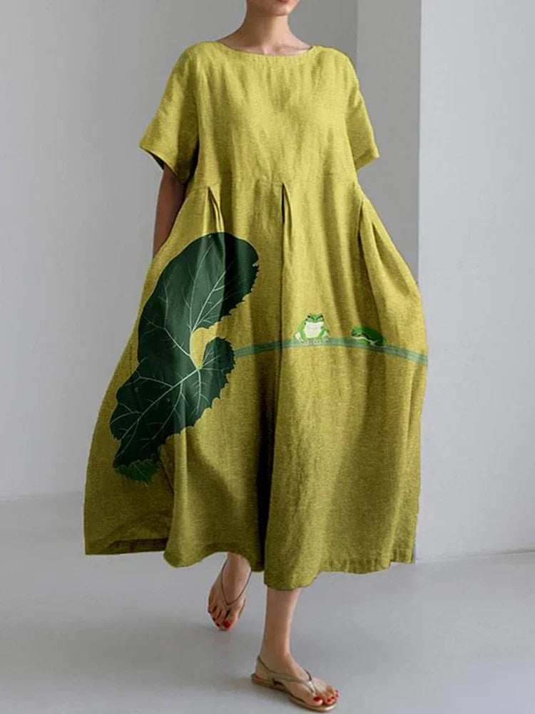 2024 Women’s Summer Fish Print Dress – Casual Loose Mid-Calf Dress - Evallys.com
