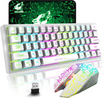 T61 Wireless Gaming Keyboard and Mouse Combo, Ergonomic 61 Key Rainbow LED Backlight Rechargeable 4000mAh Battery Mouse Pad - Evallys.com