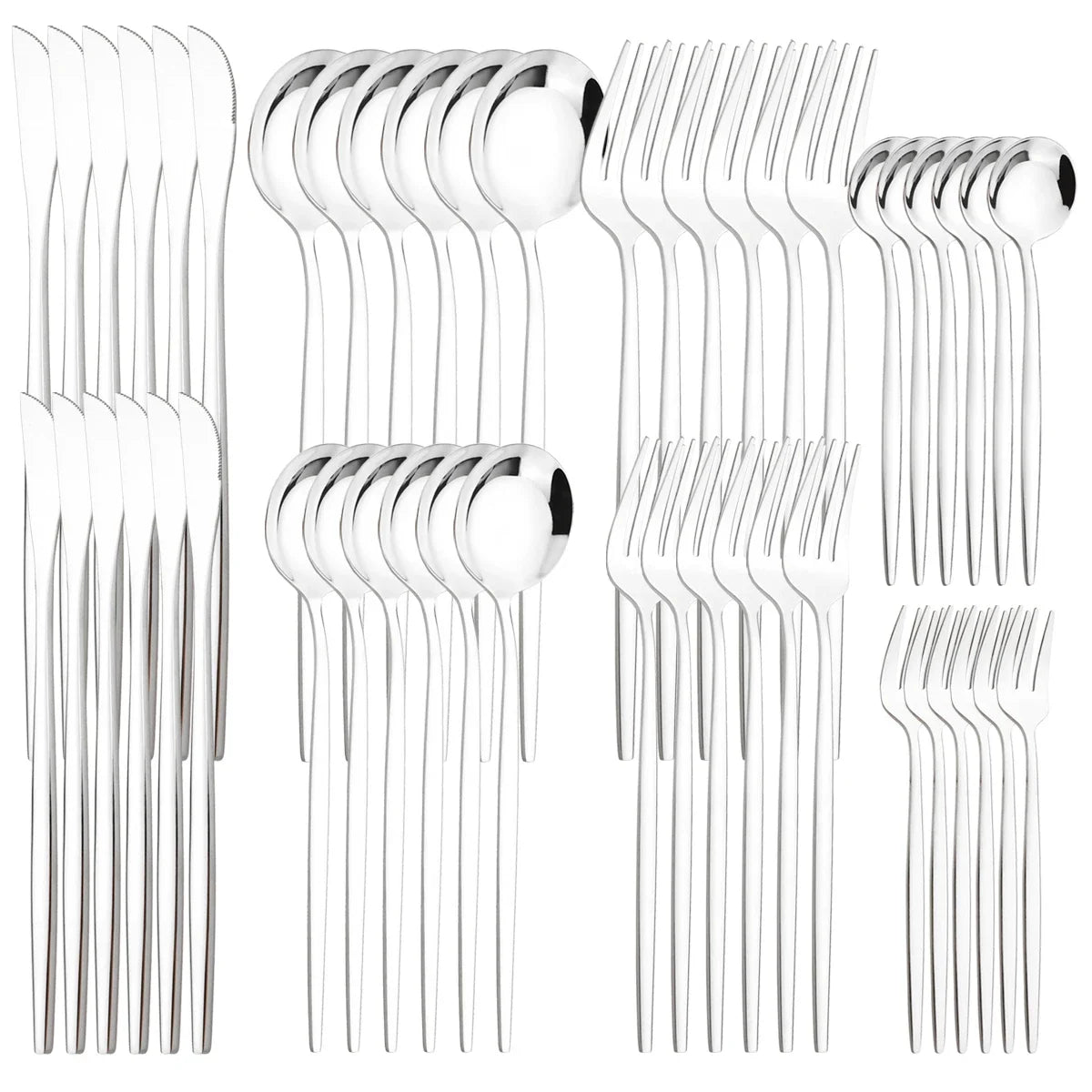48pcs Black Gold Cutlery Set Knife Fork Coffee Spoon Dinnerware Stainless Steel Tableware Flatware Western Kitchen Silverware