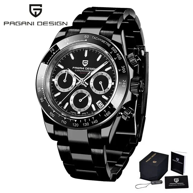 40mm New V2 PAGANI DESIGN Men's Quartz Watches Sapphire Retro Chronograph Stainless Steel Waterproof Watch Men Relogio Masculino - Evallys.com