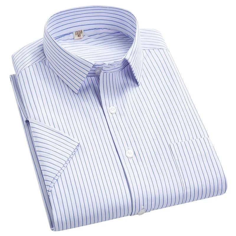 2022 Plus Size 8xL 7XL 6XL Men's Business Short Sleeve Fomal Shirts Man Striped Summer Work Dress Shirt Soft White - Evallys.com
