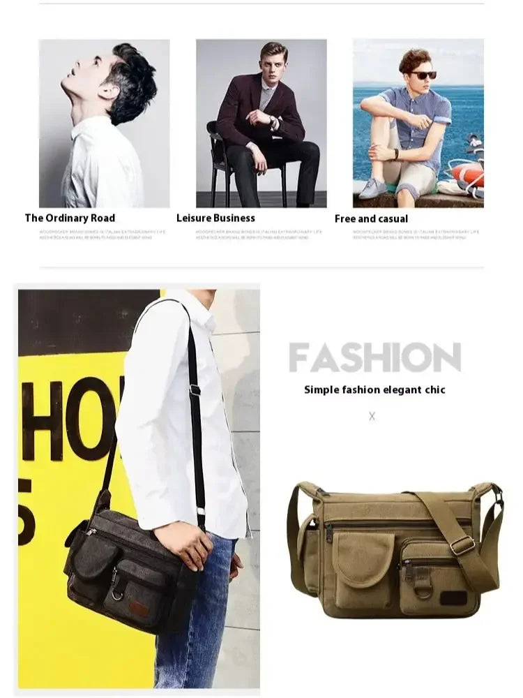 Men’s Canvas Messenger Bag – Multi-Pocket Travel Shoulder Satchel - Evallys.com