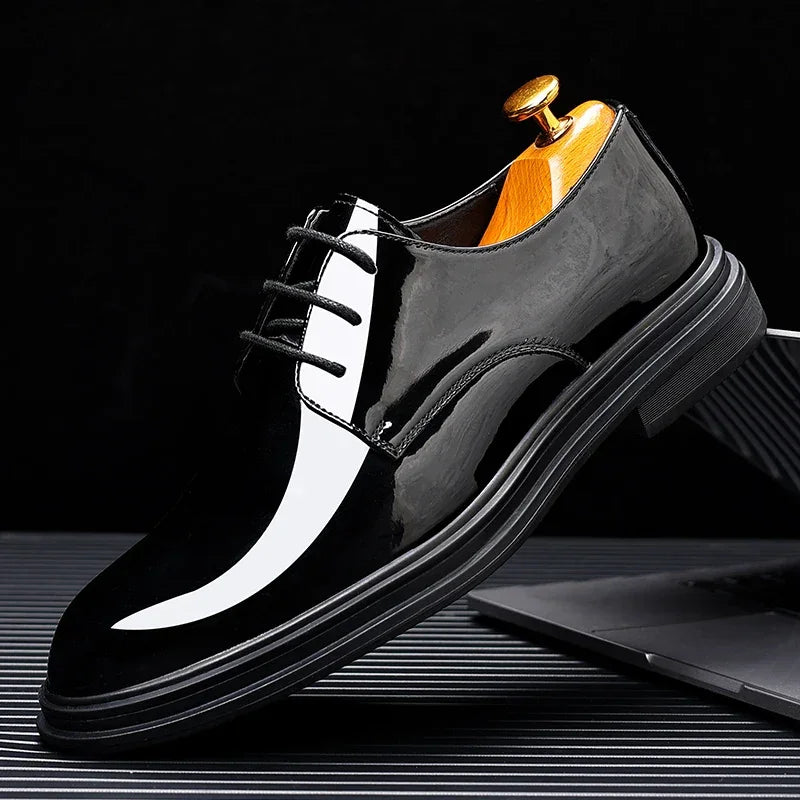 FUQIAO New Men 6/8cm Derby Shoes Patent Leather Height Increase Men Dress Shoes Formal Elevator Business Lift Shoes Bright Upper - Evallys.com