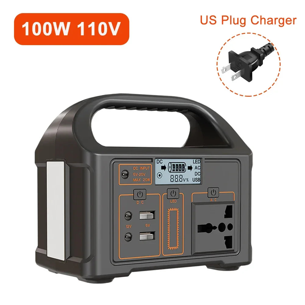 100W Portable Power Station 220V/110V Solar Generator Outdoor Emergency Mobile Power Bank 24000mAh LiFePO4 For Camping Power LED - Evallys.com