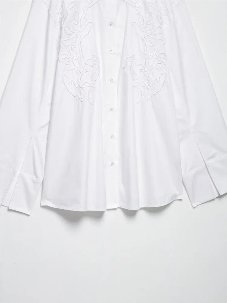 HipSeam Embroidery Shirt – Elegant Women’s Casual Long Sleeve Blouse - Evallys.com