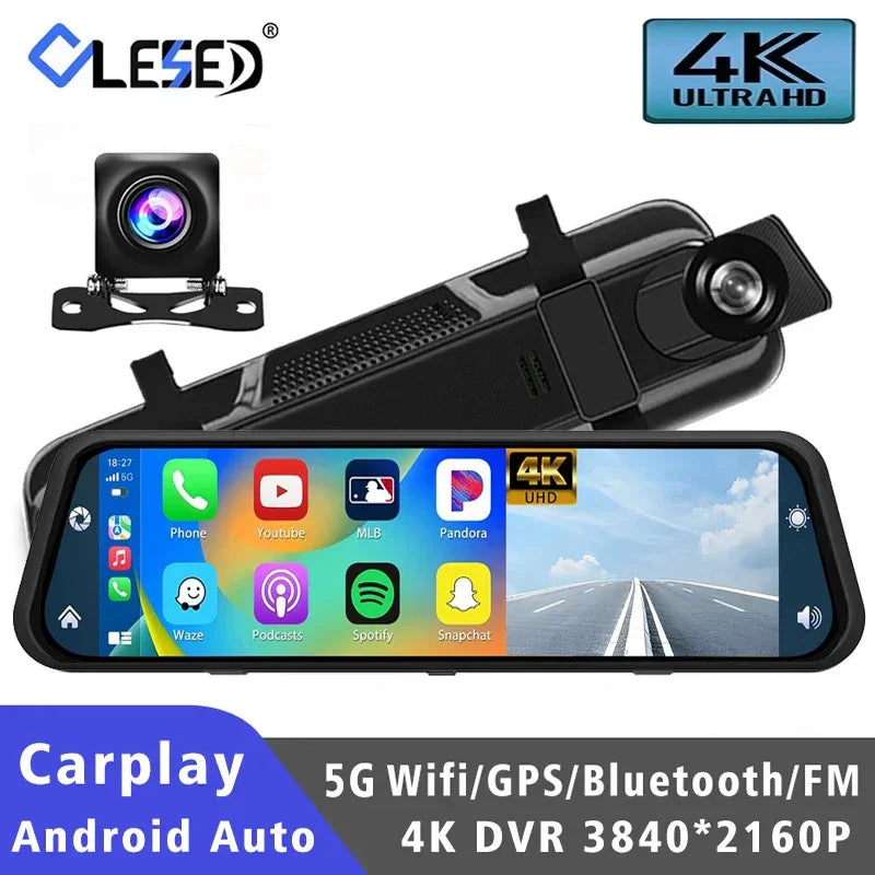 10" Dash Cam 4K 3840*2160P Car Dvr Carplay Android Auto GPS 5G WIFI AUX Stream RearView Mirror Dashcam Camera Drive Recorder FM - Evallys.com