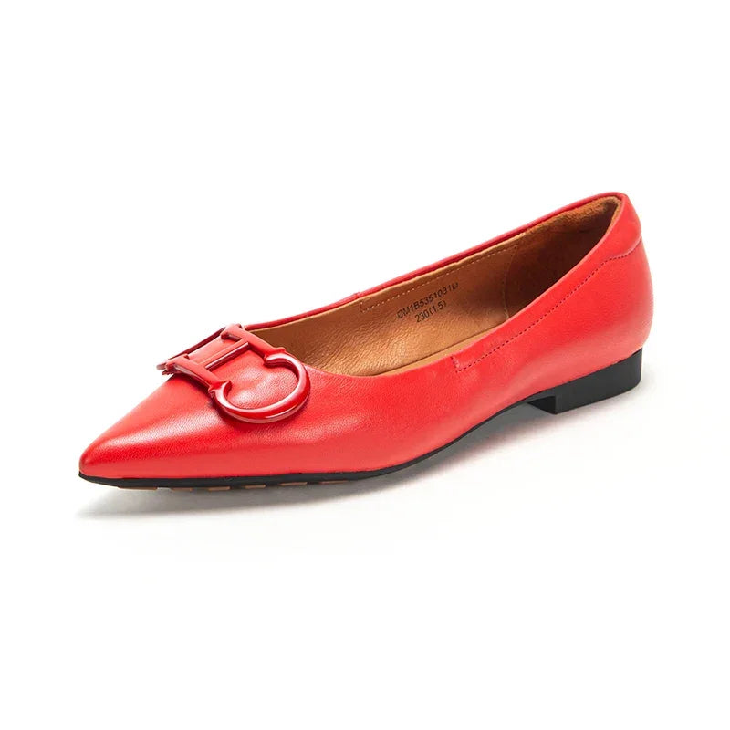Women’s Retro Pointed Toe Flats – Classic PU Leather Office Shoes - Evallys.com