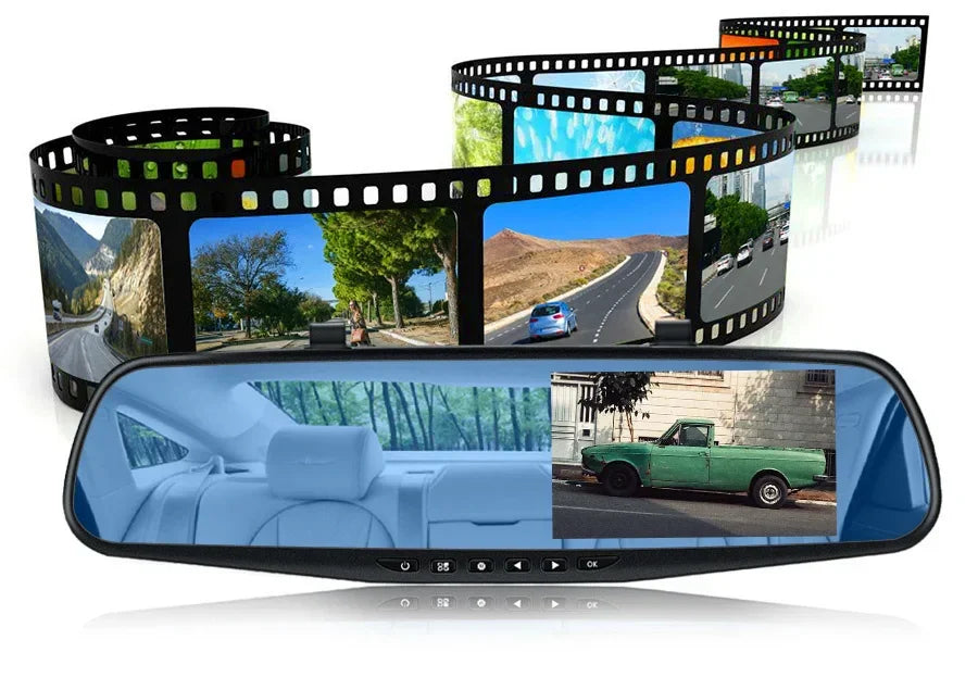 Dashcam 4.3Inch 1080P IPS Car DVR Driving Recorder Rearview Mirror Dual Lens Car Recorder Front and Rear Black Box - Evallys.com