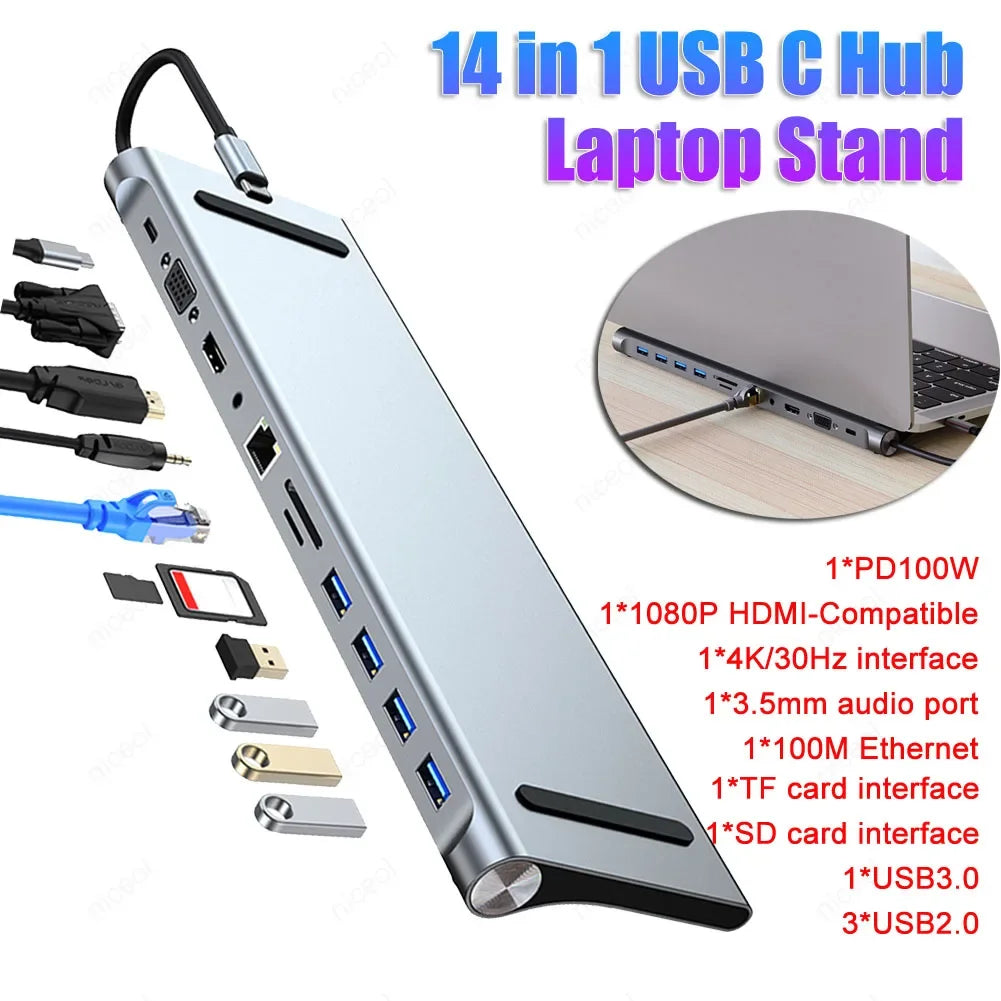 11 in 1 USB C Docking Station 1* USB 3.0 3*USB2.0 USB C Hub Triple Display Multiport Adapter for Dell/Surface/HP/Lenovo Laptops - Evallys.com