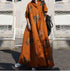 Vintage Cotton Linen Shirt Dress Women’s Autumn Long Maxi Robe - Evallys.com